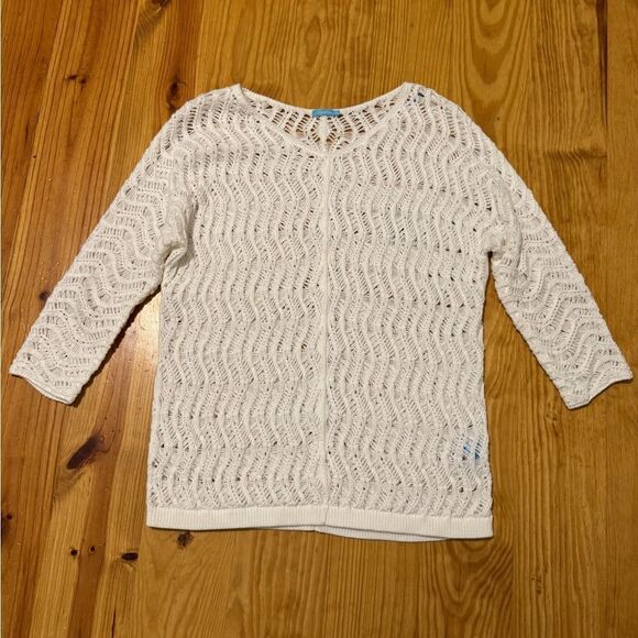 J McLaughlin Sweater Womens Medium White Crochet Knit Boho 100% Cotton - Picture 3 of 8
